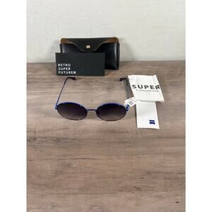 Retro Super Future Blue Frame Round Lense Sunglasses Made in Italy New with Tags